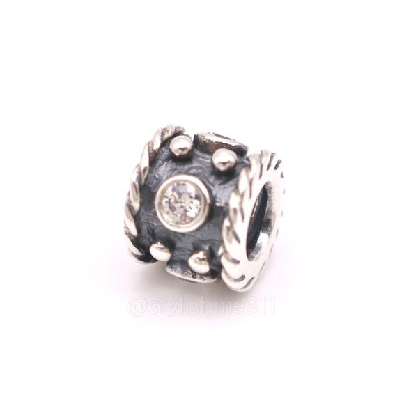 Authentic PANDORA Sterling Silver Abstract Oxidized Charm with cubic zirconia - Picture 8 of 9